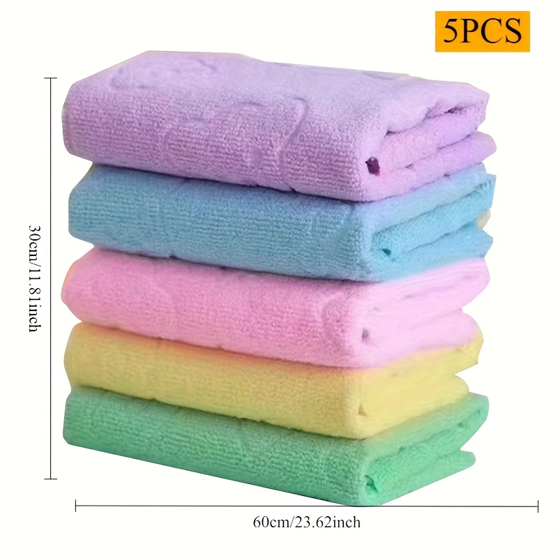 Image of 5pcs Random Color, Solid Color Towels With Hair Lace, Embossed Towel, Multicolor Towels, Suitable For Face Washing, Wiping Tables, Kitchen Cleaning, Absorbent And , Ultra Soft