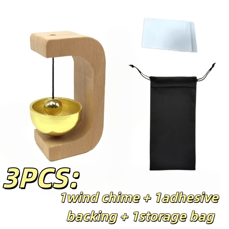 TEMU 3pcs Japanese Wooden Wind (wind Chime And Adhesive Backing And Storage Bag) - Wireless Entrance Decoration, With Soothing Sound, Elegant