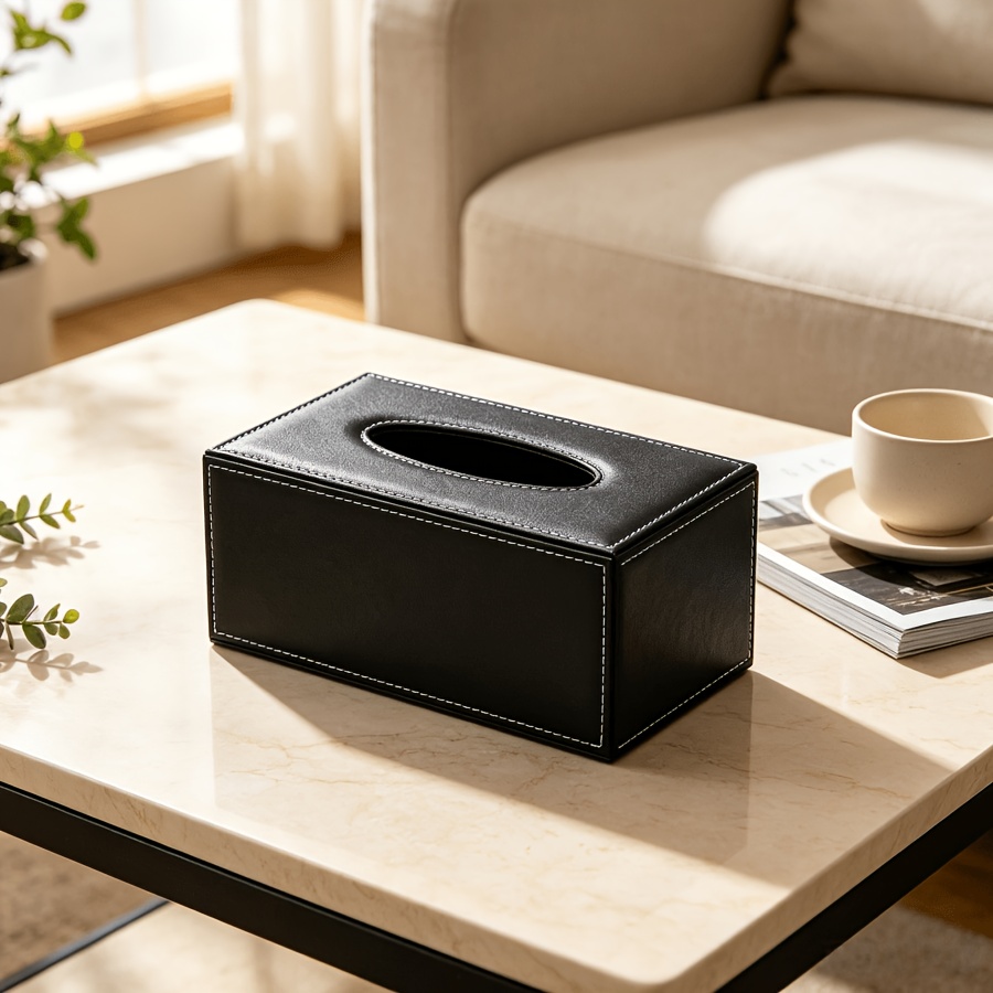 Rectangular Pu Leather Facial Tissue Dispenser Vanity Bathroom Decorative Box ()