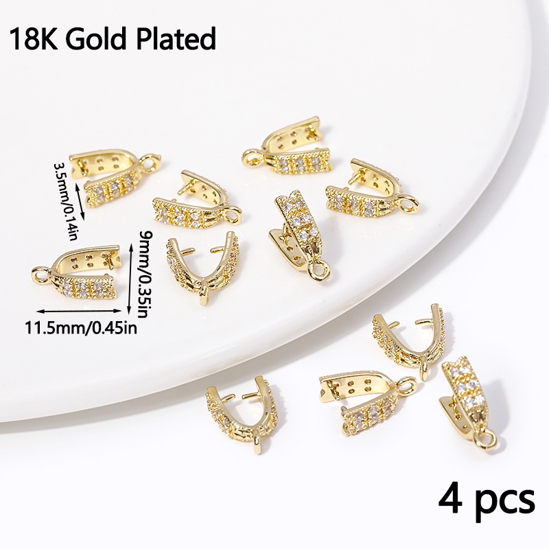 TEMU 4pcs Attaches de pendentif à pincer en laiton plaqué or avec accents de , pinces de fixation tendance pour la fabrication de bijoux en agate de