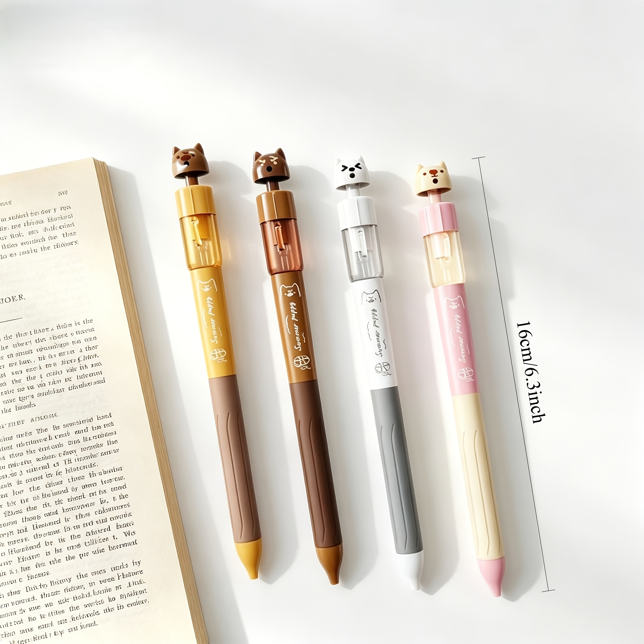11pcs set stylish puppy shaped water gun pen creative twist out refill ballpoint pen with push button   silicone sleeve st nib       gift Product details 2