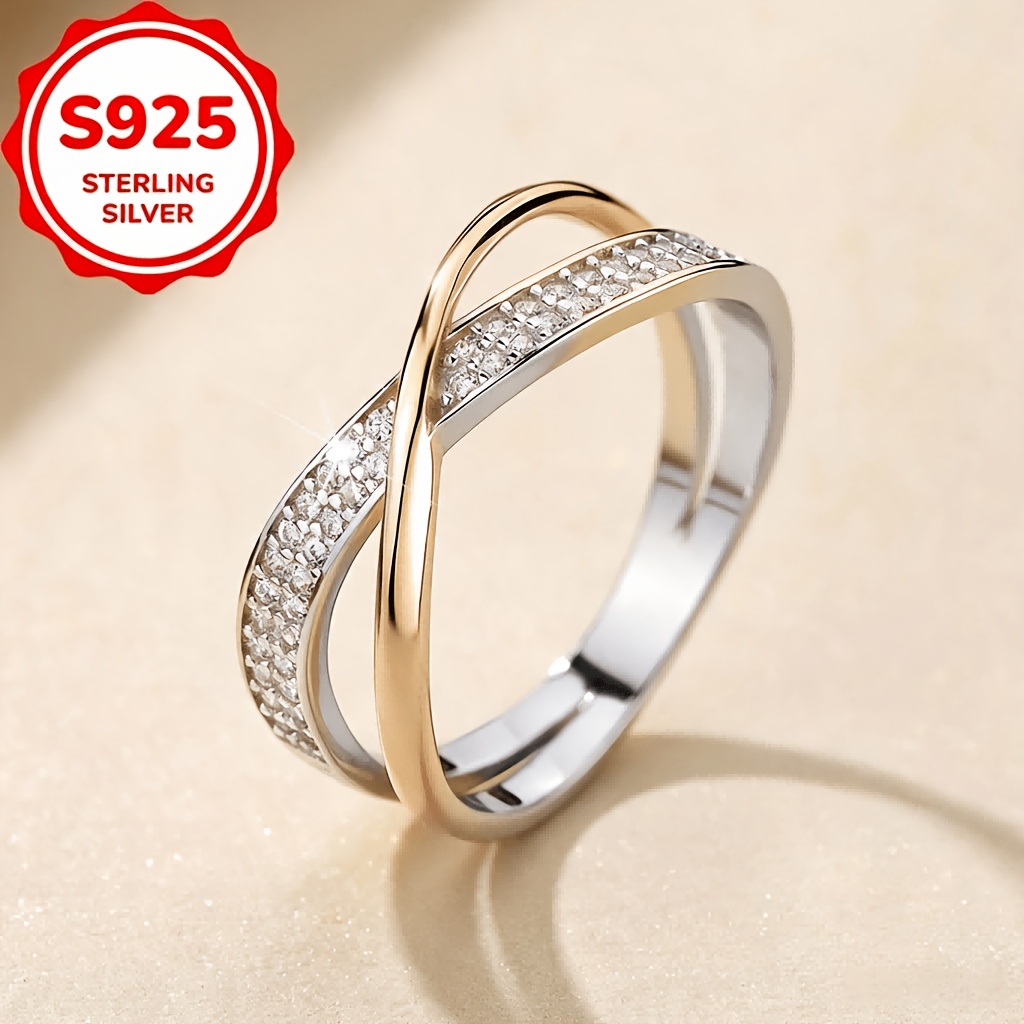 Women's S925 Silver X-Shaped Cross-Set Ring
