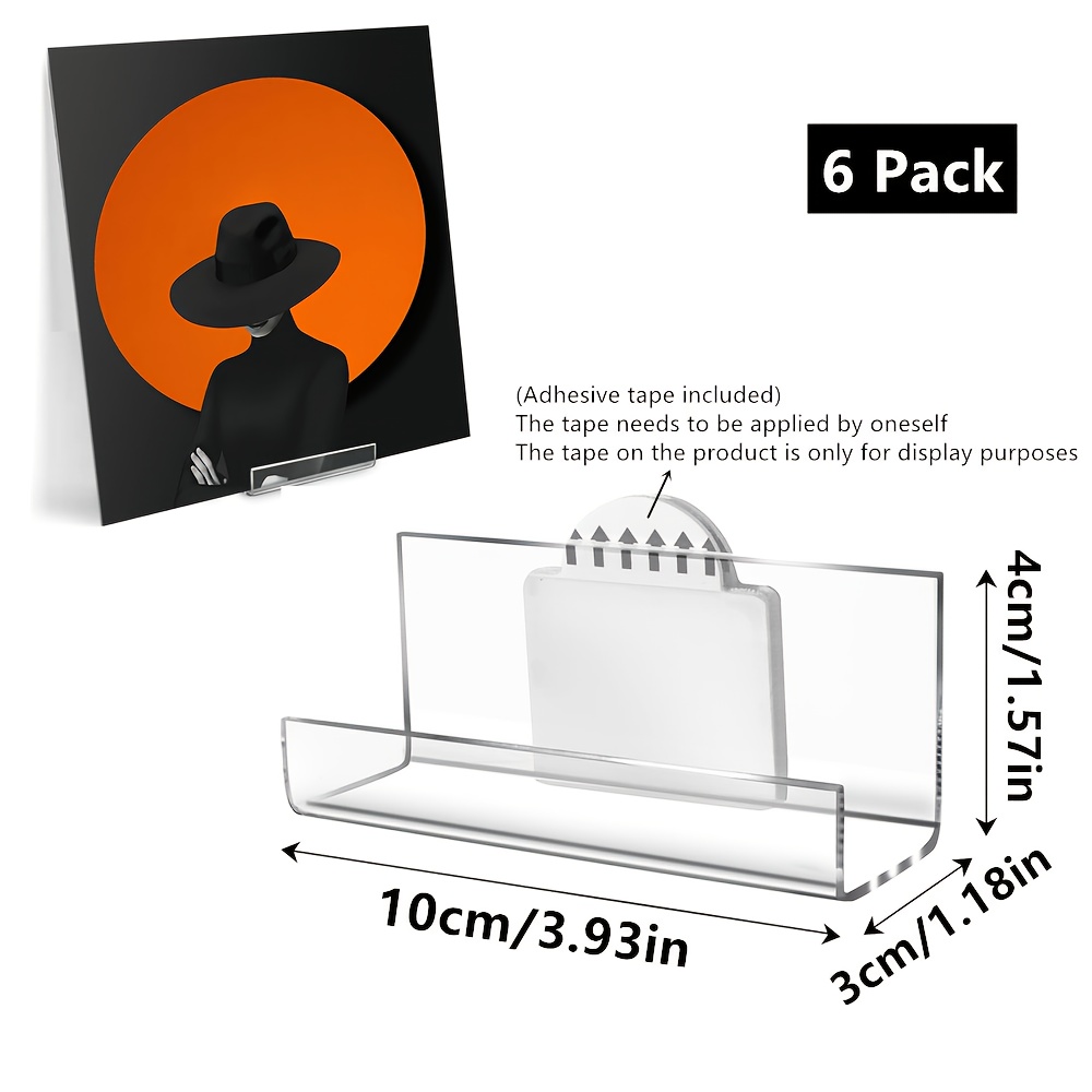 TEMU 6 Pack Vinyl Record Holder Wall Mount No Drill, Self Adhesive Acrylic Record Shelf Display Racks For Lp Album Covers Pictures Frame, Floating