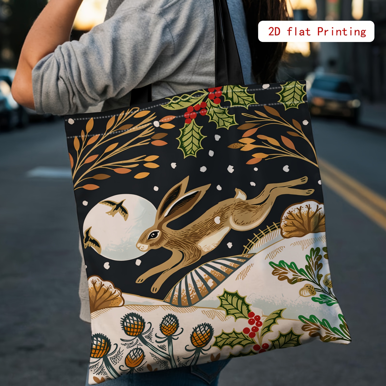 TEMU 1pc 2d Printed And Pattern Tote Bag, Commute Fashion Bag With Fixed Shoulder Strap, Single Shoulder Bag, Stylish Foldable Shoulder Bag, Women's