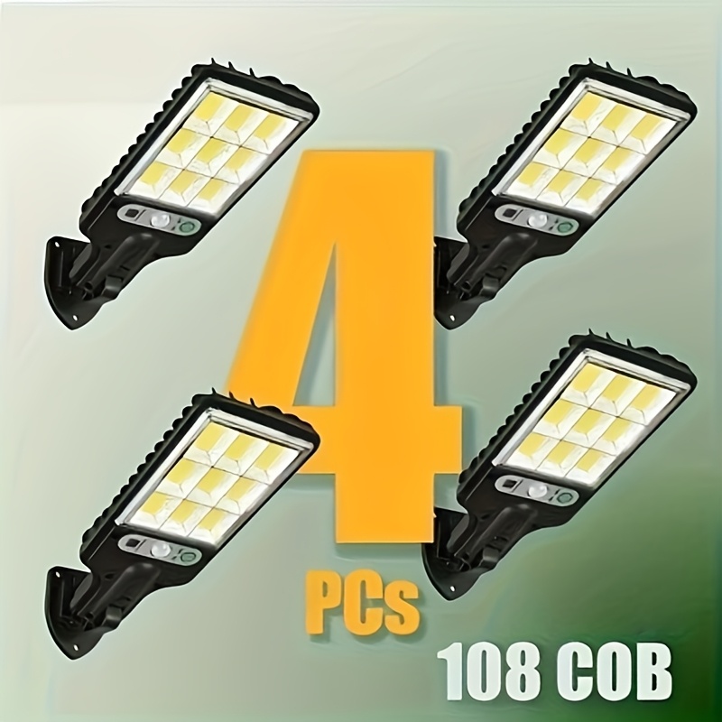 TEMU Solar Outdoor Sensor Light, 108 Cob Led Solar Sensor Street Lights - 3 Lighting , Solar Powered, Ip65, Plastic Material - Ideal For Garden,