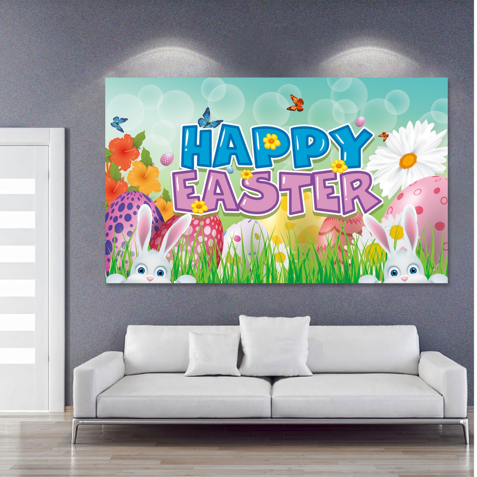 1pc 5 3ft spring easter garden photography backdrop rabbit bunny colorful eggs grass butterfly background party decoration kids children props photo booth party decor hanging home decor wall decor atmosphere decor holiday decor