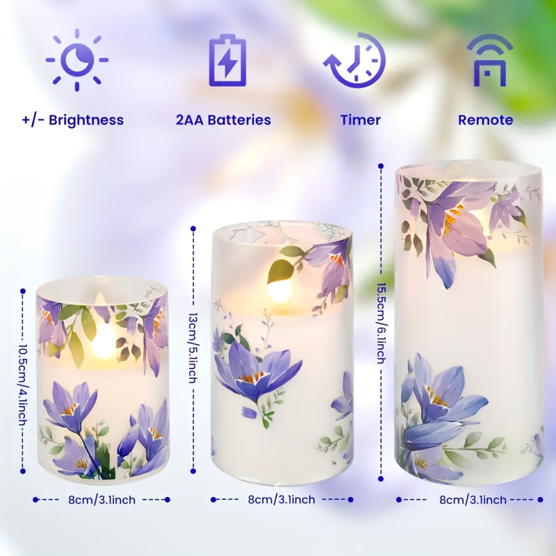 3-delige Set Rookloze LED Bloemkaarsen met Afstandsbediening & Timer (2/4/6/8 Uur)