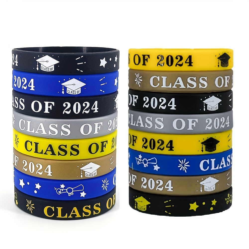 

12pcs Graduation Silicone Bracelets Wristbands Wrist Bands Class Of 2024 Rubber Bracelets College High School Graduate Party Favors Supplies For Women Men Friendship Gift