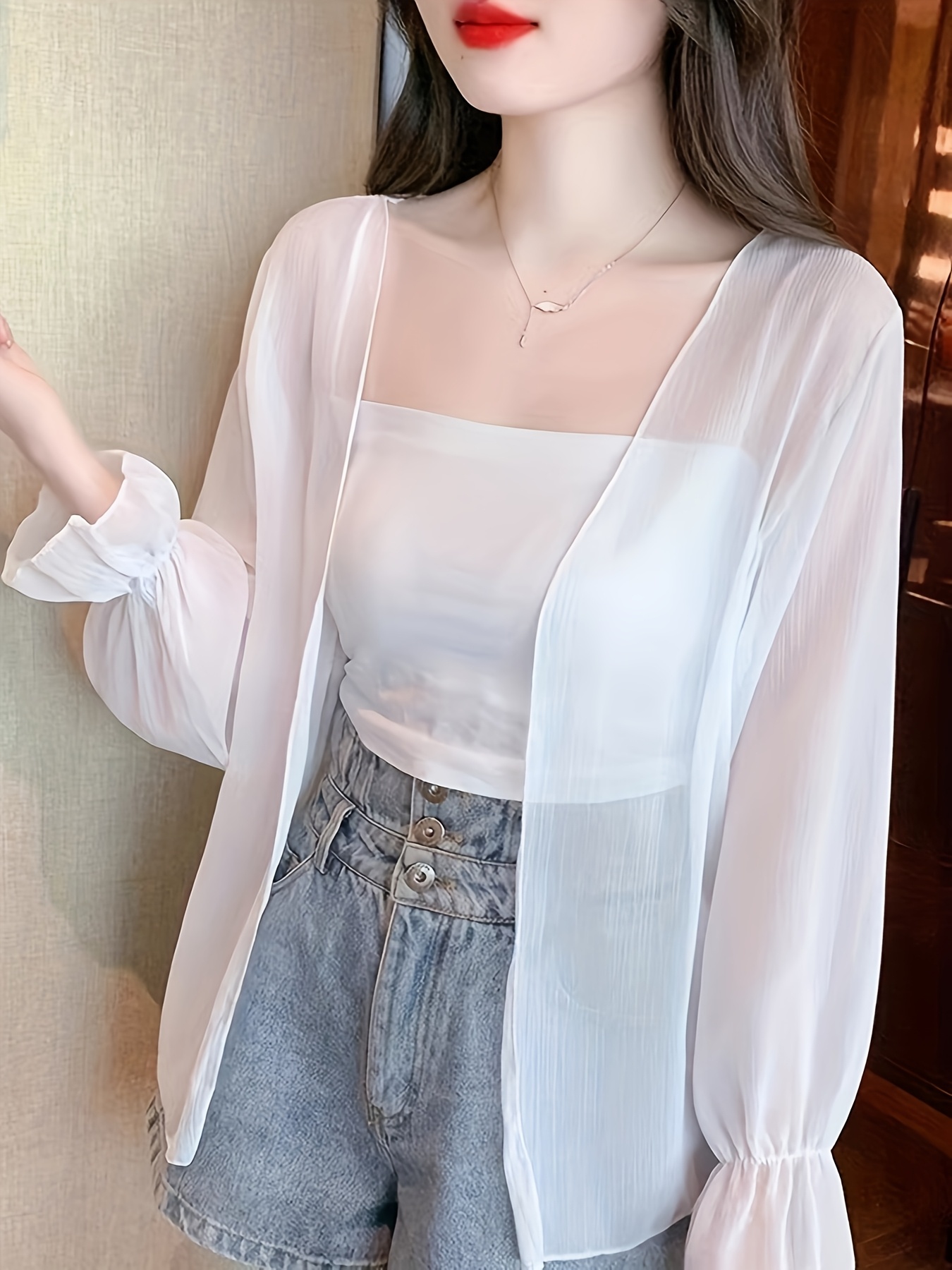 Flowy See Through White Sweater Women's Lightweight Open-front