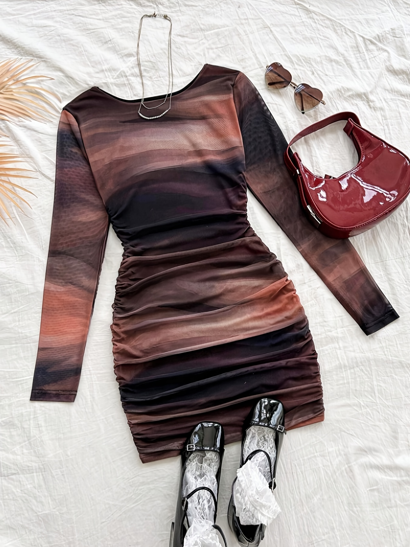 tie dye bodycon dress, stylish long sleeve mock neck mini dress, women's  clothing | Shop Now For Limited-time Deals | Temu