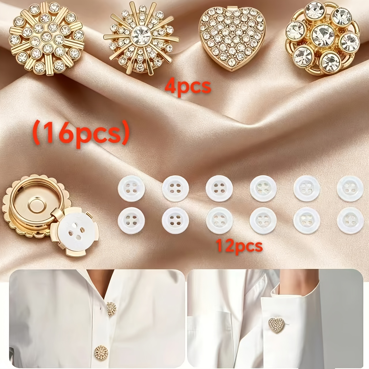 TEMU 16/26pcs Women's Buttons, With 11mm Sewing Buttons, Rhinestone Alloy Cufflink Clip-on Decorative Buttons, Suitable For Women's Shirts And Tops