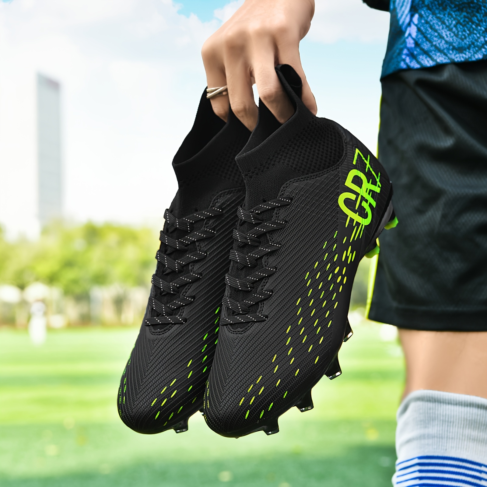 Men's High Top Soccer Cleats - Lightweight, Breathable Football Shoes With Non-Slip Rubber Sole (Black Spikes)
