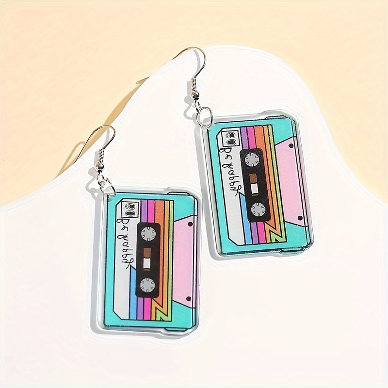 

1 Pair Tape Plastic Pendant Earrings, Minimalist Style Fashion Dangle Earrings For Music Lovers And Retro Accessories, Women' Jewelry, Wear, Party & Celebration Accessory, Copper Ear Hooks, Acrylic,