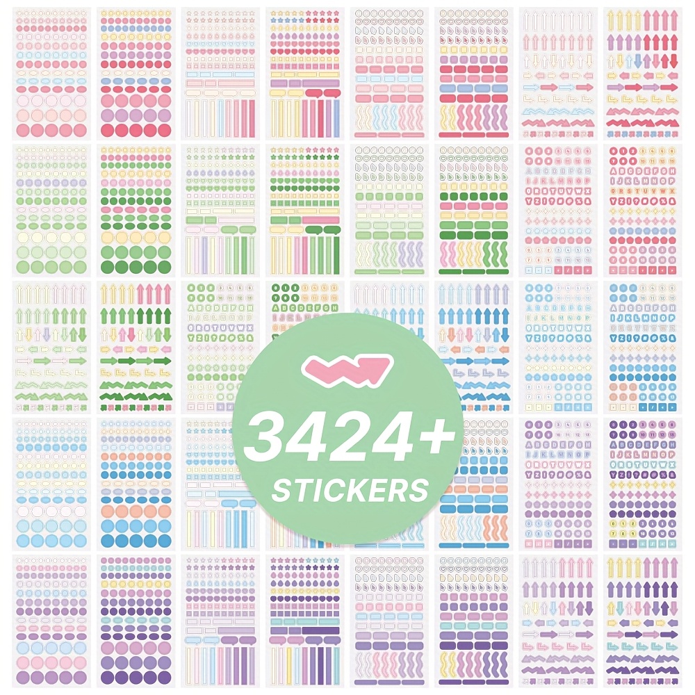 TEMU 40 Sheets Colorful Paper Stickers 3424pcs Planning Stickers Diary Notes Marking Stickers Index Label Weekly Monthly Tabs Plan Stickers For Students Office Home Use