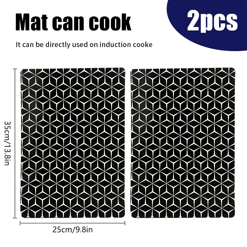 

2pcs Silicone Stove Mats For Induction Cooktops - High-temperature Resistant, , Wear-resistant With Hexagonal Pattern, 35cm X 25cm, Black & White, Kitchen Countertop Protector, Stove Top Protectors