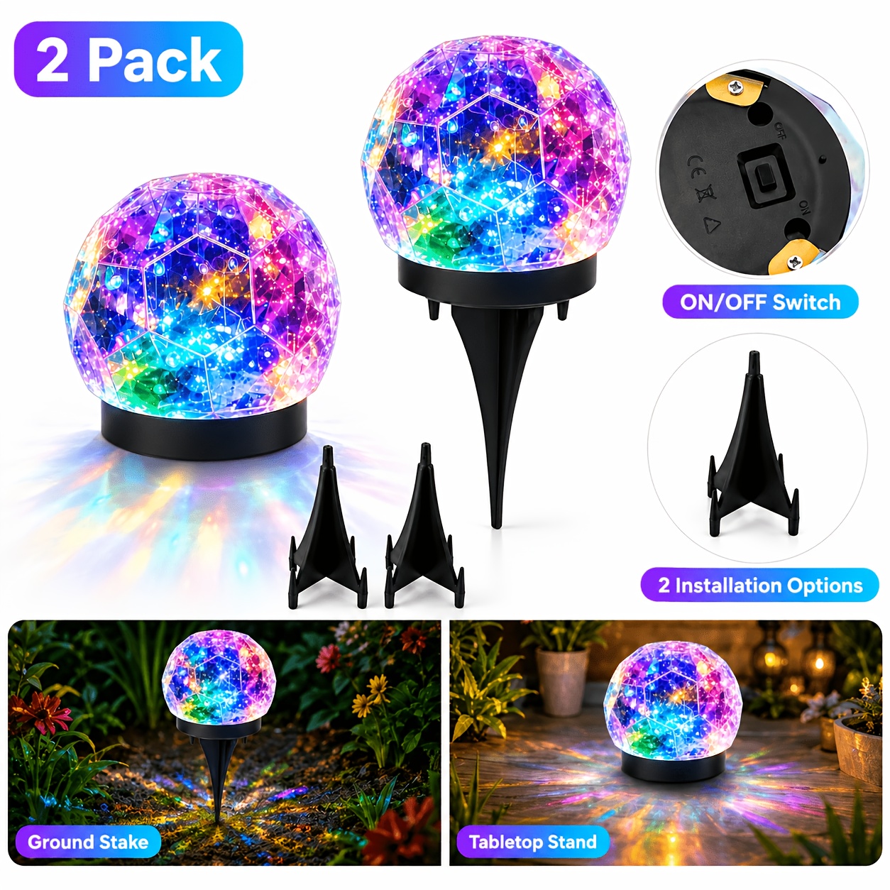 TEMU 2pcs Color Changing Statue Lights, Dual Use Ground & Tabletop, Solar Ball Lawn Landscape Lights, Garden Yard Patio, Halloween Christmas Decor
