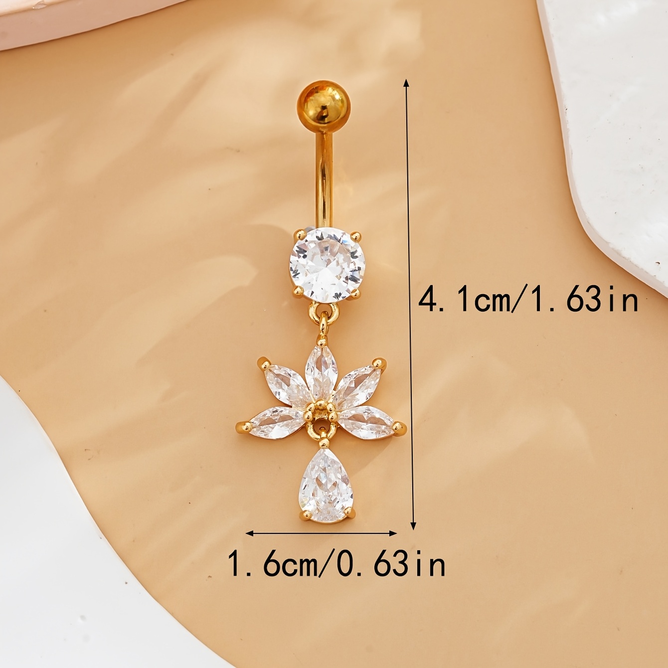 Stainless Steel Fan-Shaped Hanging Navel Ring Pendant for Women