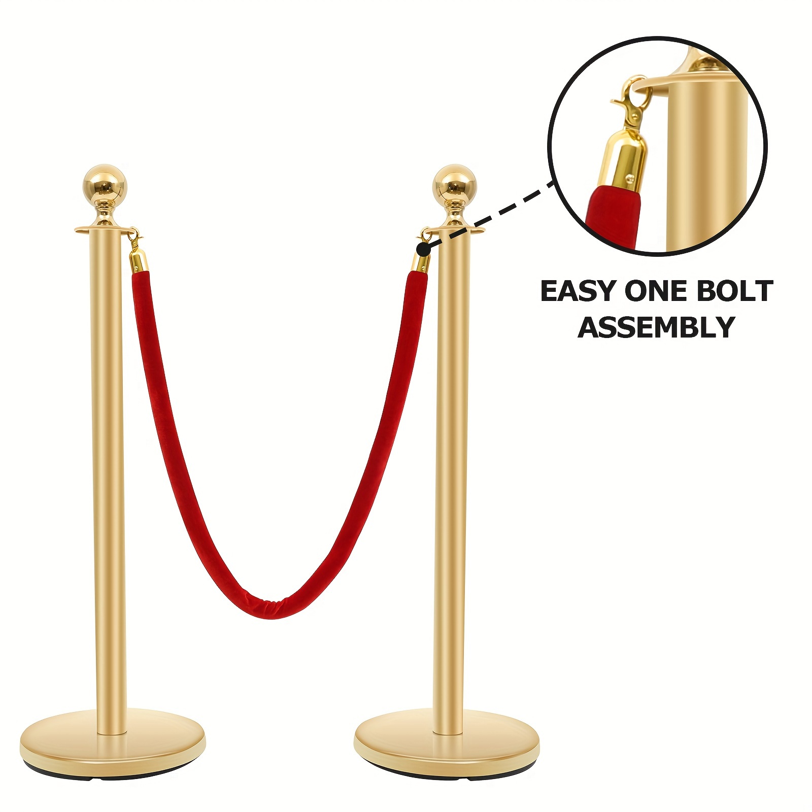 

Crowd Control Stanchion, Stanchions Set With 4.8 Ft Gold Red Velvet Rope, Crowd Control Barriers, Easy Connect Assembly