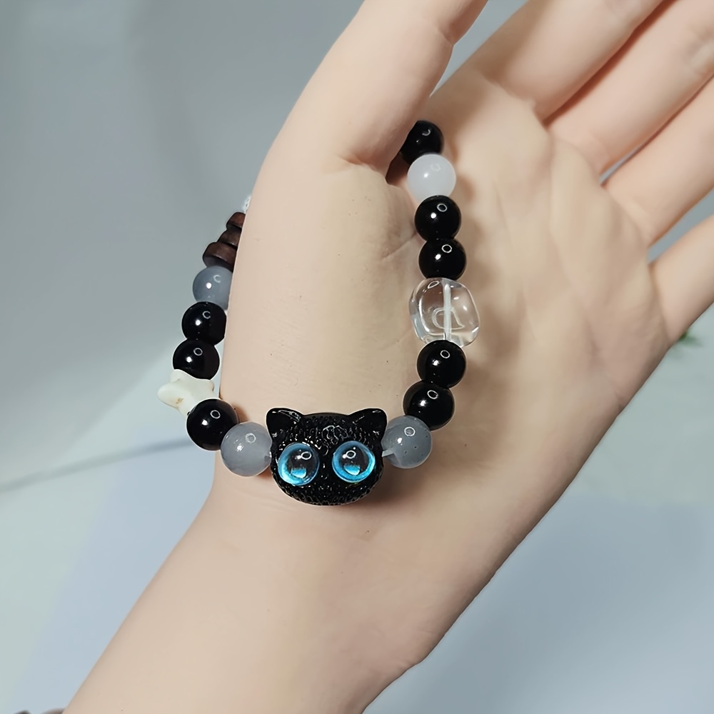 Charming Cat with Golden Star Eyes Bracelet Vintage Ceramic