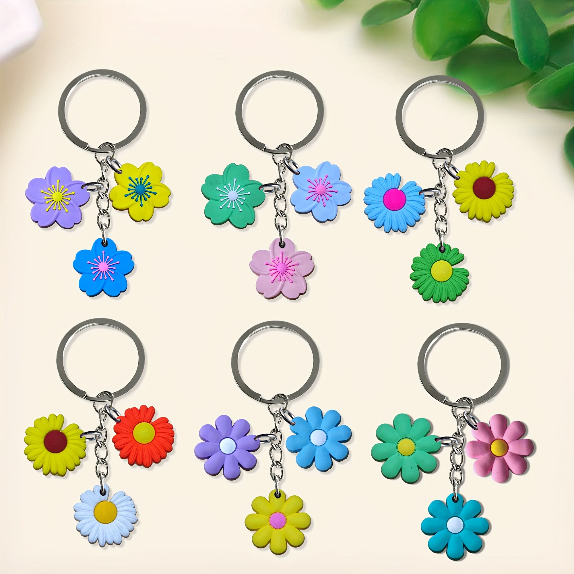 Cute Flower Keychain Colorful Key Chain Ring Bag Backpack Temu New