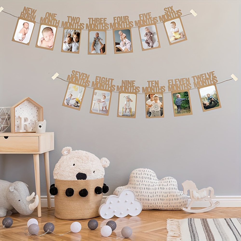 

Sparkling 1st Birthday Photo Banner - 2 Strings, Monthly Milestone Photos For First Birthday Decorations, Perfect For Happy Birthday Celebrations, Available In Khaki/rose Gold/blue/yellow