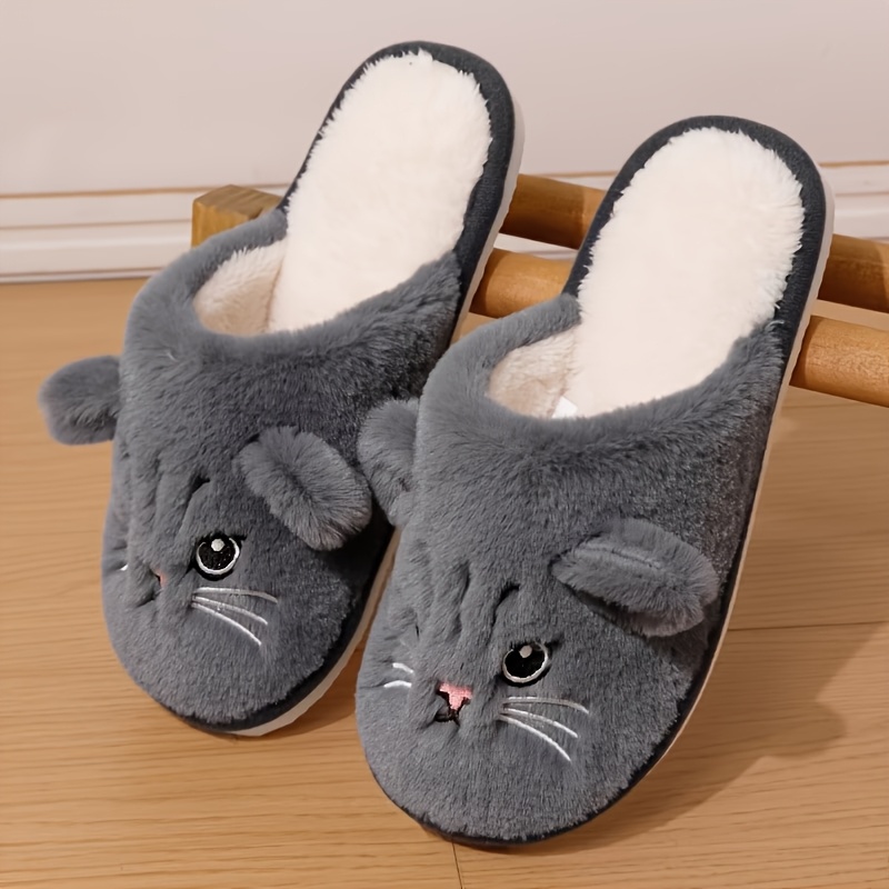 TEMU Cute Cat Pattern Bag Head Winter Warm Plush Slippers