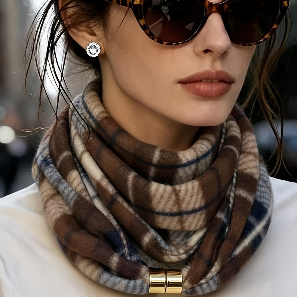 TEMU Écharpe de cou style bohème français et unisexe - Écharpes à motif écossais/rayé, cache-cou chaud d'hiver pour homme et femme, de cou élégant