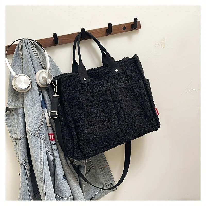 Image of New Fashionable Women's Shoulder Bag, High-quality Thick Woolen Large Capacity Tote Bag, Multi-pocket Handbag, Essential Commuting Tote Bag