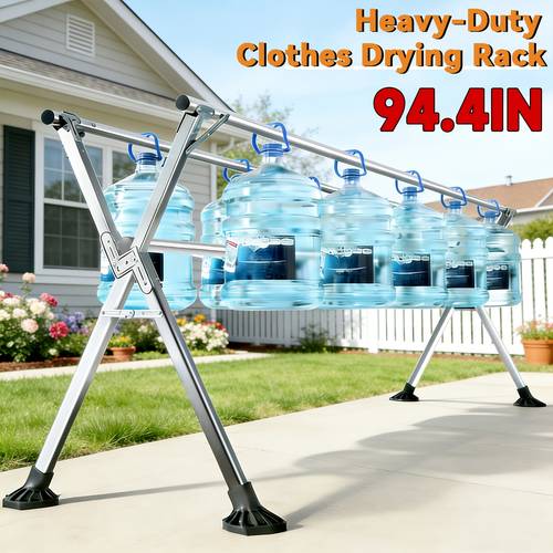 foldable clothes drying rack 94 5 heavy duty laundry drying racks with space saving with extendable rods windproof hooks for indoor outdoor for clothes blankets bedding large metal capacity dryer shoe