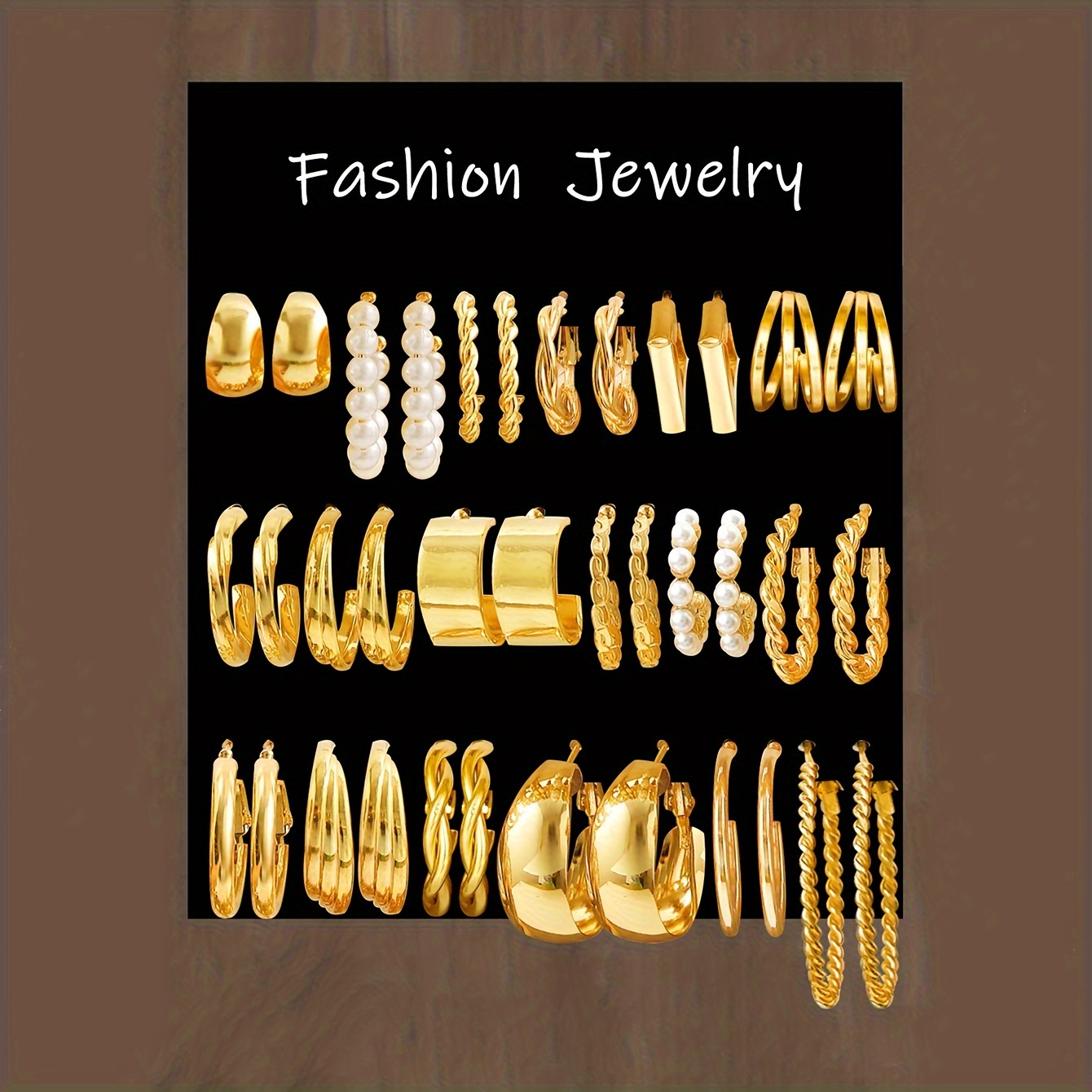

Elegant Luxury Gold-tone Hoop Earrings 36-piece Set, Fashion Jewelry For Women, Alloy & Stainless Steel, No Mosaic, Versatile For Daily Wear & Parties, Ramadan Gift Collection