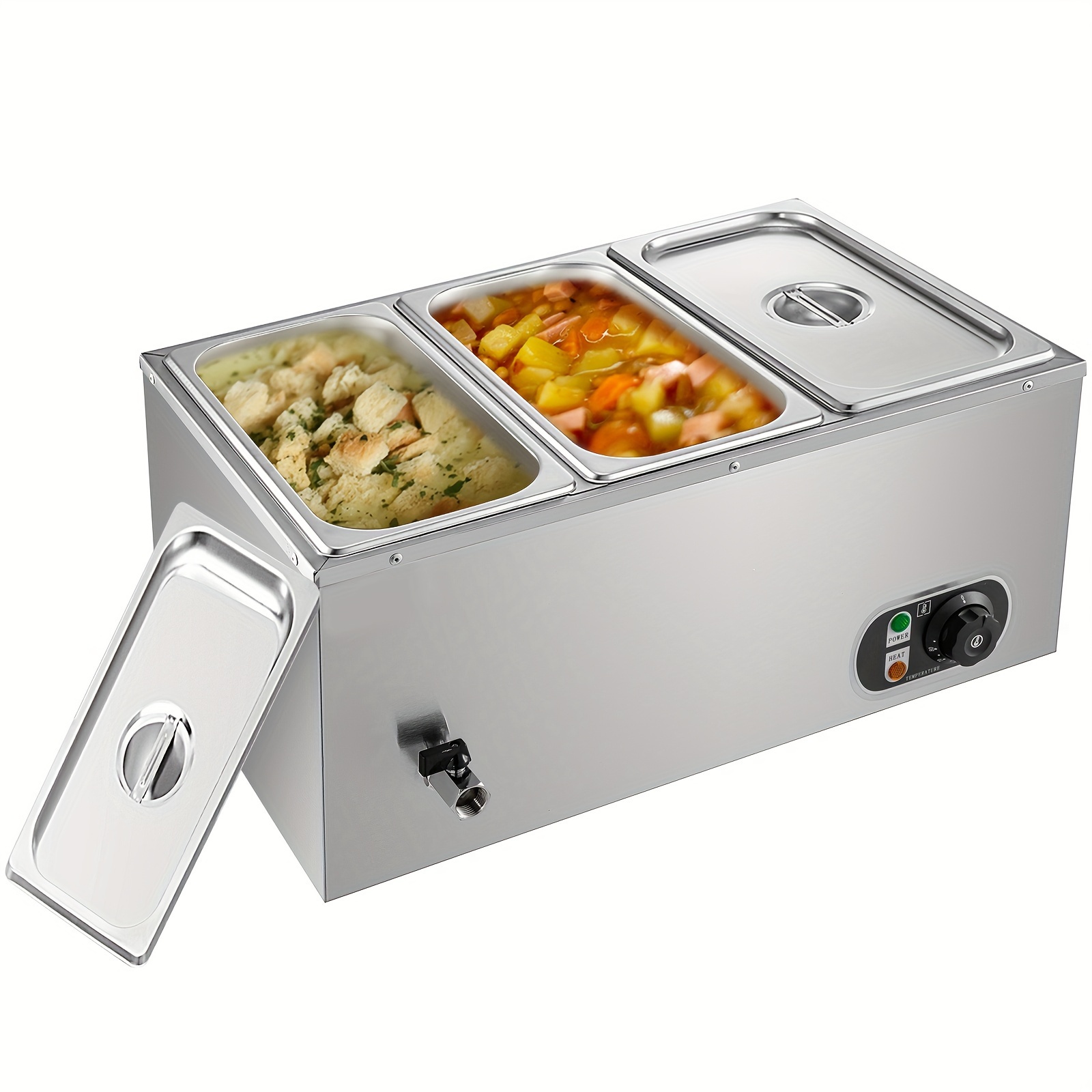 

Vevor 110v 3-pan Commercial Food Warmer, 1200w Electric Steam Table 15cm/6inch Deep, Professional Stainless Steel Buffet Bain Marie 16 Quart For Catering And Restaurants