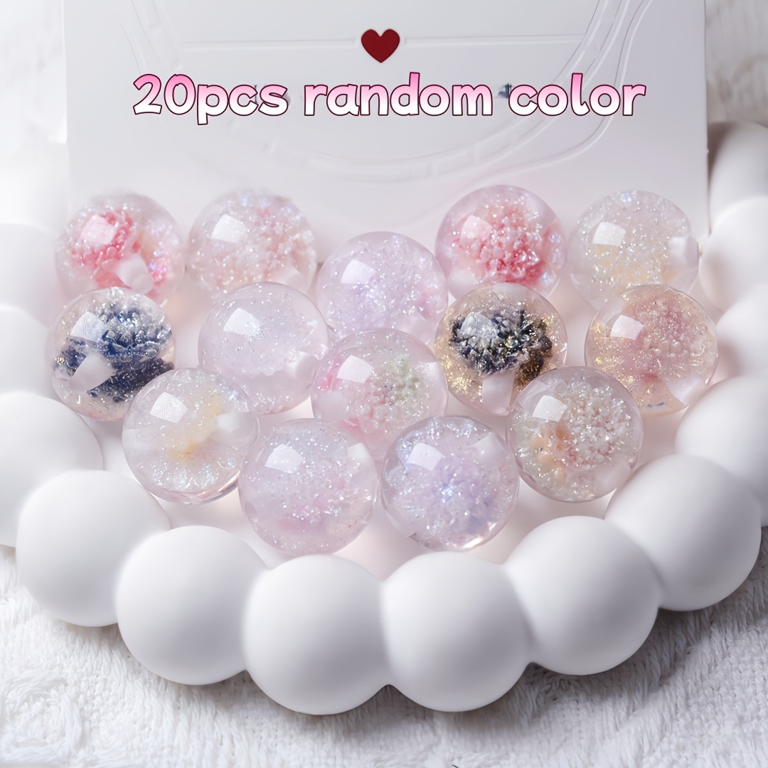 TEMU Perles décoratives, perles rondes phosphorescentes de 16 mm, perles transparentes lumineuses avec paillettes, 10/20 pièces de perles de couleurs