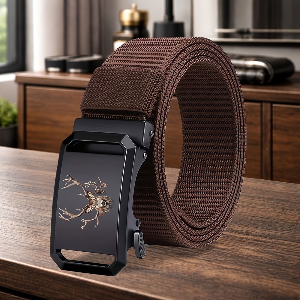 TEMU 1pc Men's Novelty Belt With 3 Deer Pattern, Belt, Accessory For Sweatpants, Dress Pants, And Jeans, Fashionable Item, Men's Gift, In Multiple