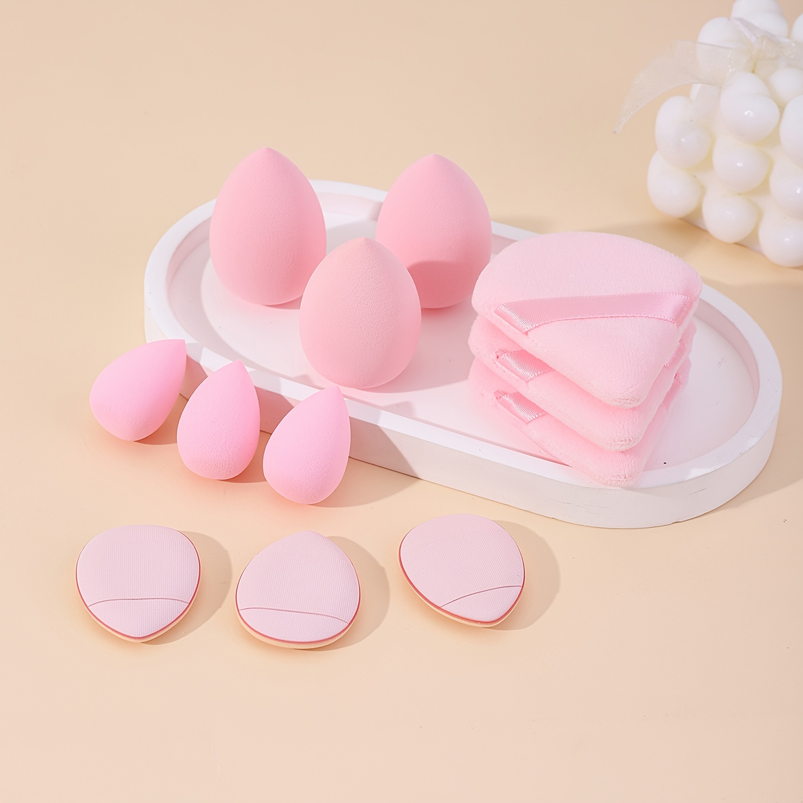 

12pc Pink Makeup Sponge Puff Set, Beauty Blender Sponges Kit For Foundation Blending, Flawless Cosmetic Applicators, Soft Beauty Make-up Tools With Different Shapes & Sizes