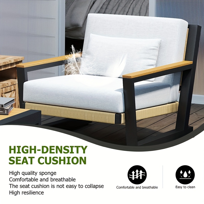 1/3/4pcs Aluminum Patio Sofa with PE Rope Weaving, 500Lbs Capacity Outdoor Conversation Sofa, Waterproof Uv-Resistant Cushions & Powder-Coated Frame, Modern Sectional for Poolside, Garden Yellow