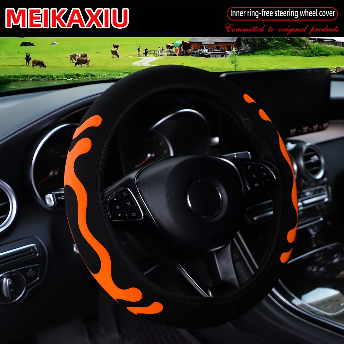 TEMU 1pc Diving Material 3d Foam Artistic Comfortable Elastic Car Steering Wheel Cover Without Suitable For -15 Inch Car Decoration Supplies Women's