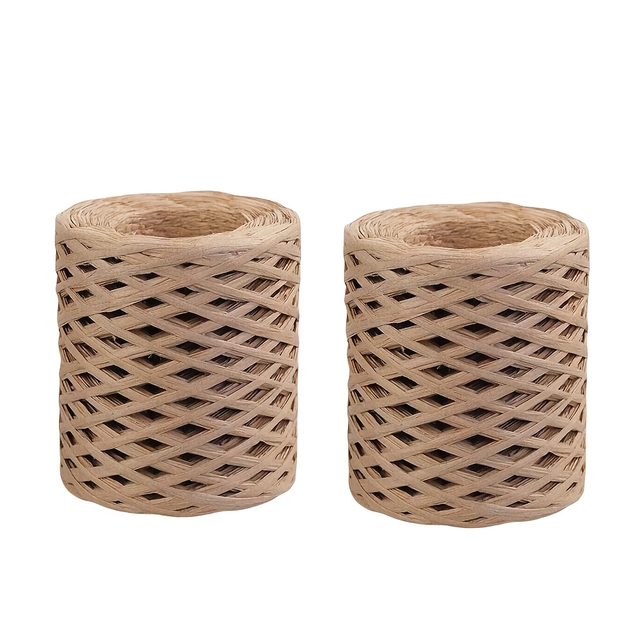 Image of 2 Rolls Of 200m Colorful Section Dyed Raffia Knitting Yarn, Suitable For Diy Handmade Summer Straw Hats Beach Bags Hand Knitting Crochet Hats Handbags Cushion Baskets Sewing Accessories