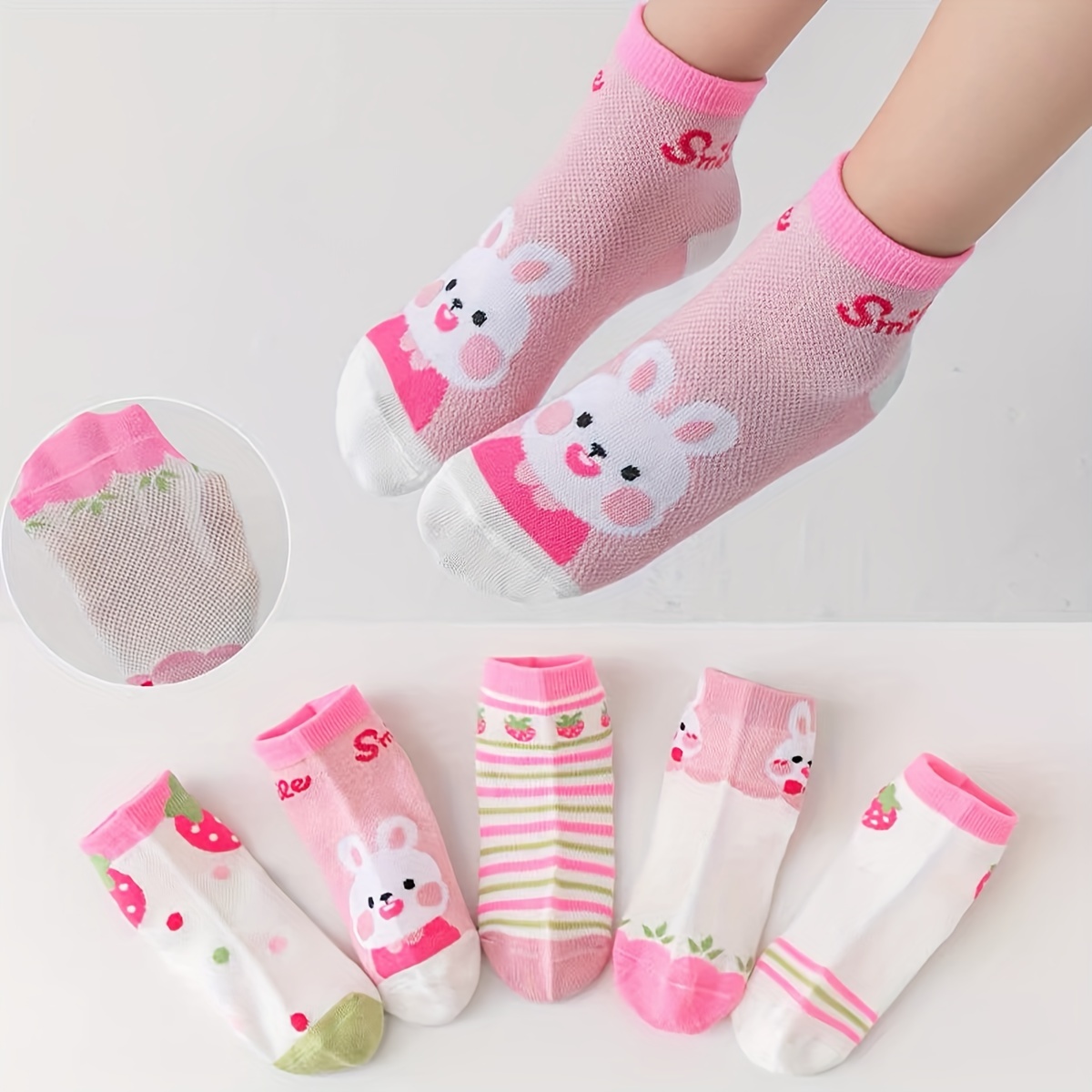 

5 Pairs Of Kid's Cute Pattern Low Cut Socks, Comfy Breathable Thin Princess Style Socks For Summer Daily And Outdoor Wearing