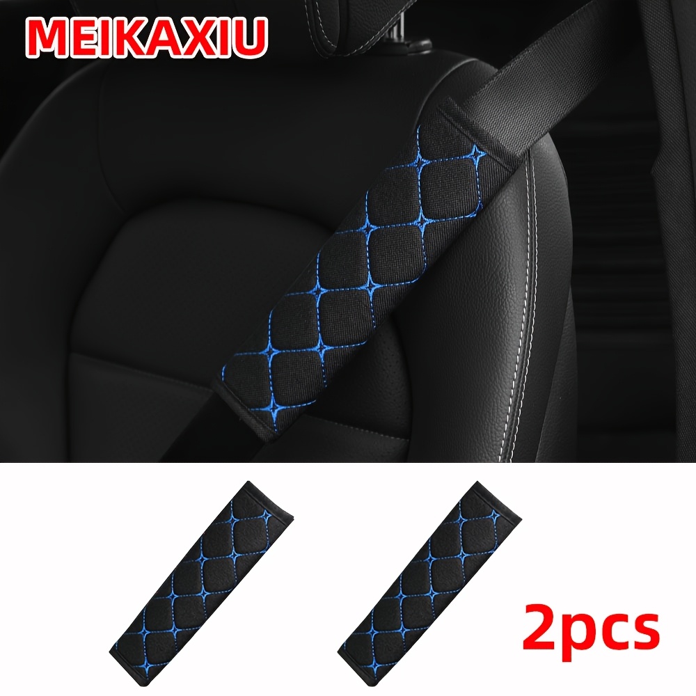 Image of 2pcs Artificial Linen Textured Fabric Embroidered Breathable Comfortable Belt Shoulder Pads, Belt Covers To Prevent Tightening And Belt Tension For Car Interior