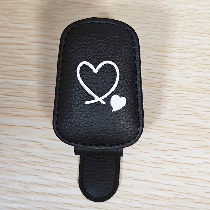 TEMU Porte-lunettes pour pare-soleil de voiture de cœur - Matériau PU, rangement de lunettes de sécurité en voiture, , accessoire décoratif amusant