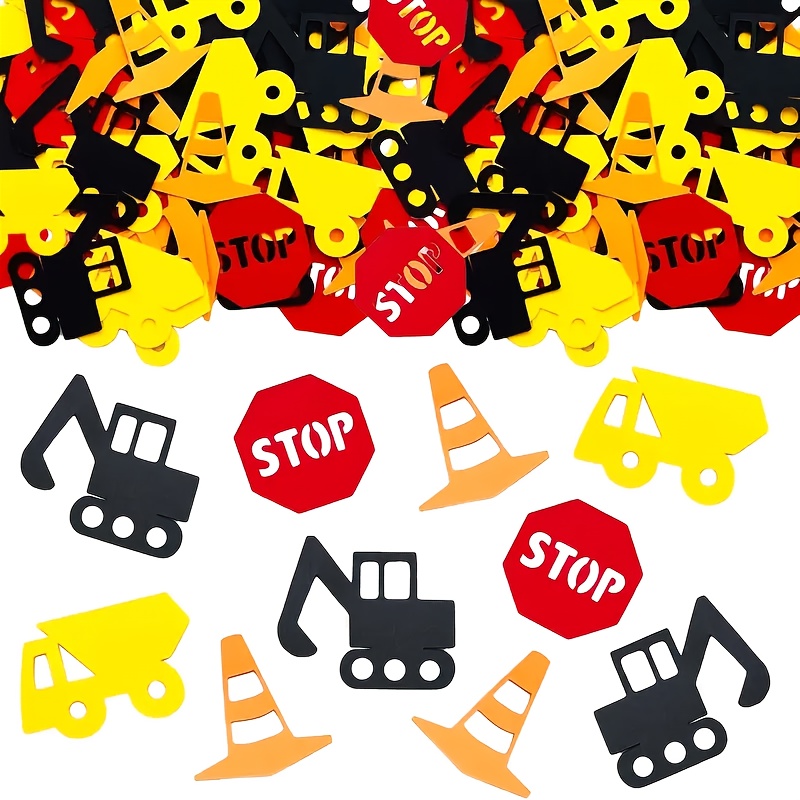 100pcs Construction Party Confetti With Forklift, Crane, Excavator & Stop Roadblock Cutouts - Construction Theme Table Suitable For Shower, Birthday Decorations, Party Supplies