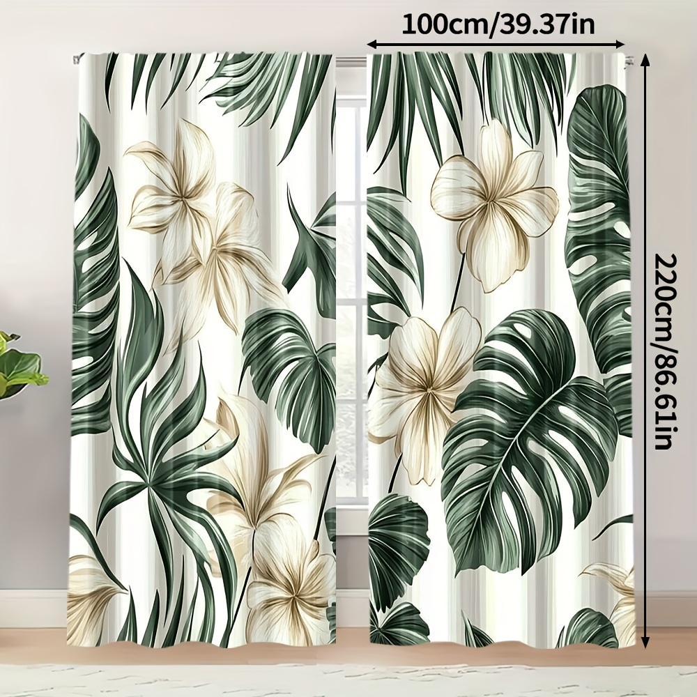 TEMU Set Of 2, Watercolor Design Featuring Leaves And Green Coconut Palms, Suitable For Curtains Representing , Made Of Polyester, Ideal For