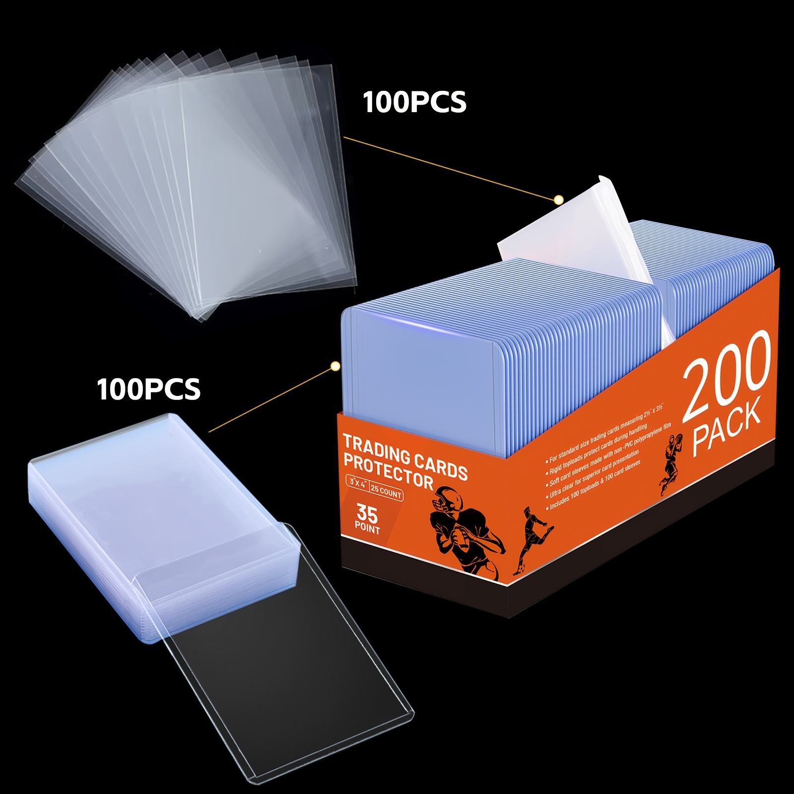 TEMU 200pcs/400pcs Hard Plastic Sports Card Sleeves, 7.62cm X 10.16cm Premium Hard Protectors, Scratch-resistant Protective Covers, Ideal For