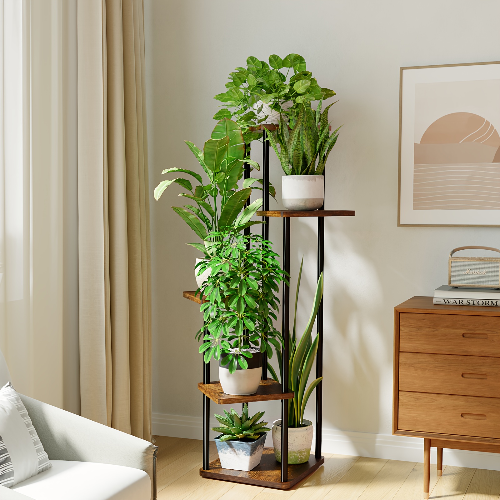   plant stand indoor plant shelf outdoor wood plant rack for multiple plants 5 tiers ladder plant holder for living room patio boho home decor for gardening