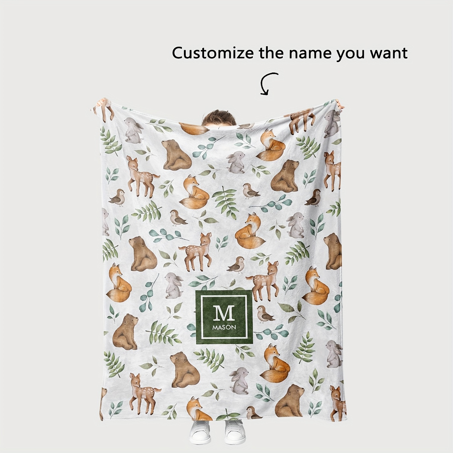 

1pc Customizable Name Soft Flannel Blanket With & Fox Design - Cozy, Reversible, For Sofa, Bed, Or Outdoor Use - Machine Washable, Personalized In A Stylish Monogram, Personalized Blanket