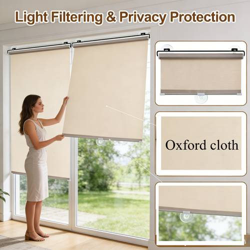 retractable blackout thermal insulation roller blind curtain with suction cup installation suitable for home office bedroom uv protection window shade blinds for doors modern window covering