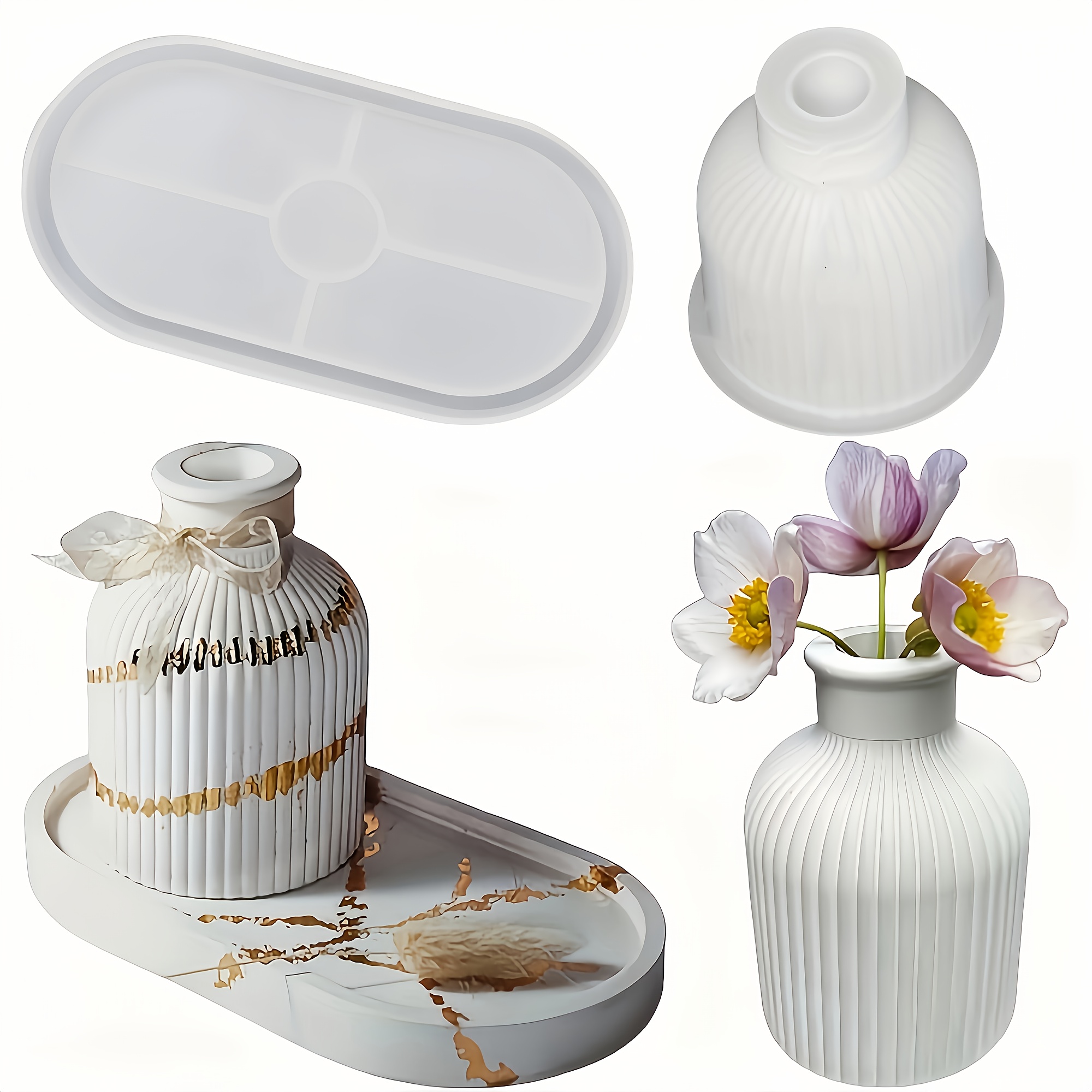E-shop 2er-Set Vase Ablage Silikonformen, Gips Beton Harz Gießformen, Gips Vasen und Ablagen, Stifthalter, Vase und Dekorative Ornamente Silikonformen,