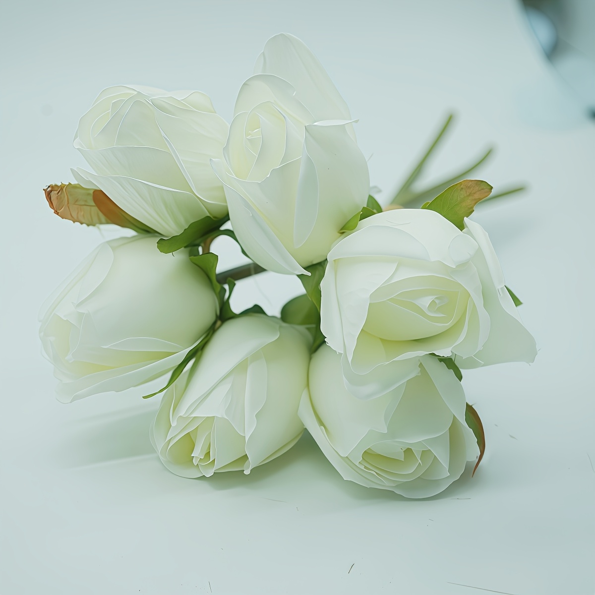 Image of 6pcs Artificial Flowers, Artificial Roses Bouquet, Fabric Long-stem Faux Flowers, Table Centerpieces Decor, For Wedding, Party, Holiday And Birthday, Home Decor