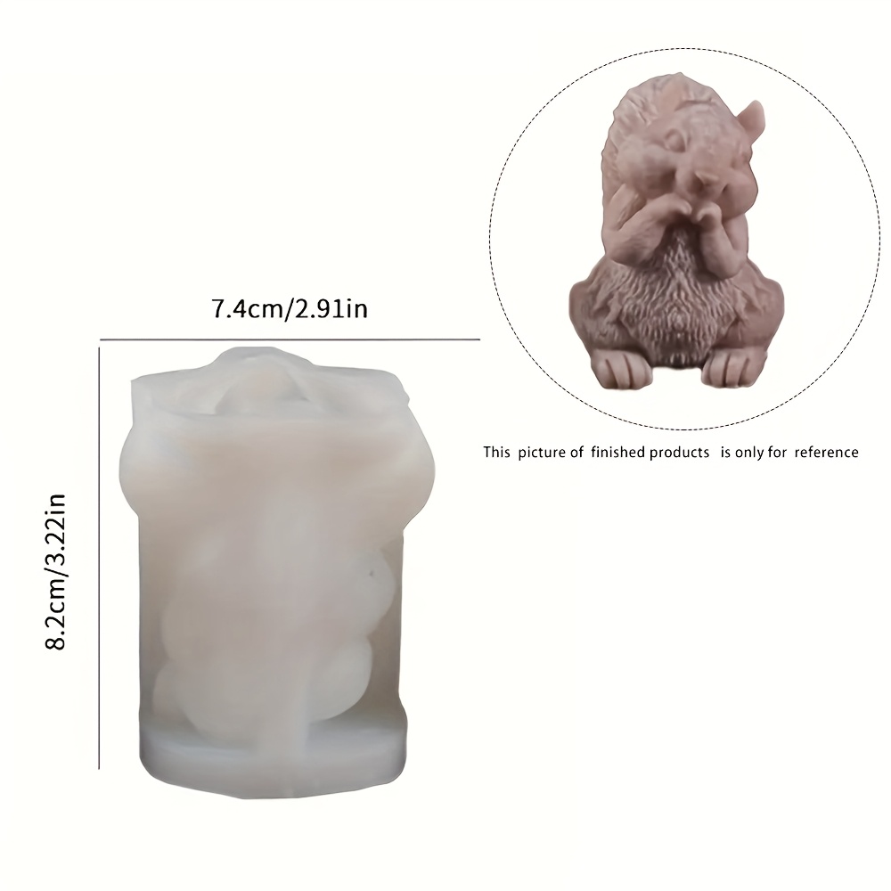 Image of 1pc Dtoho Silicone Mold - 3d Detailed Animal Design For Candles, Resin, Plaster & Cement Crafts - Reusable Flexible Diy Home Decor Art Molds, Resin Crafting, Textured Fur Detail, Detailed