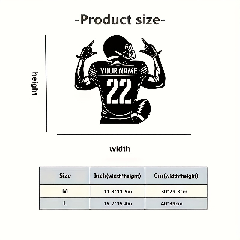 TEMU Customized Football Player Metal Wall Decor - Personalized Name & Number, Waterproof Black Sports Art For Home Or Office, Perfect Gift For Fans,